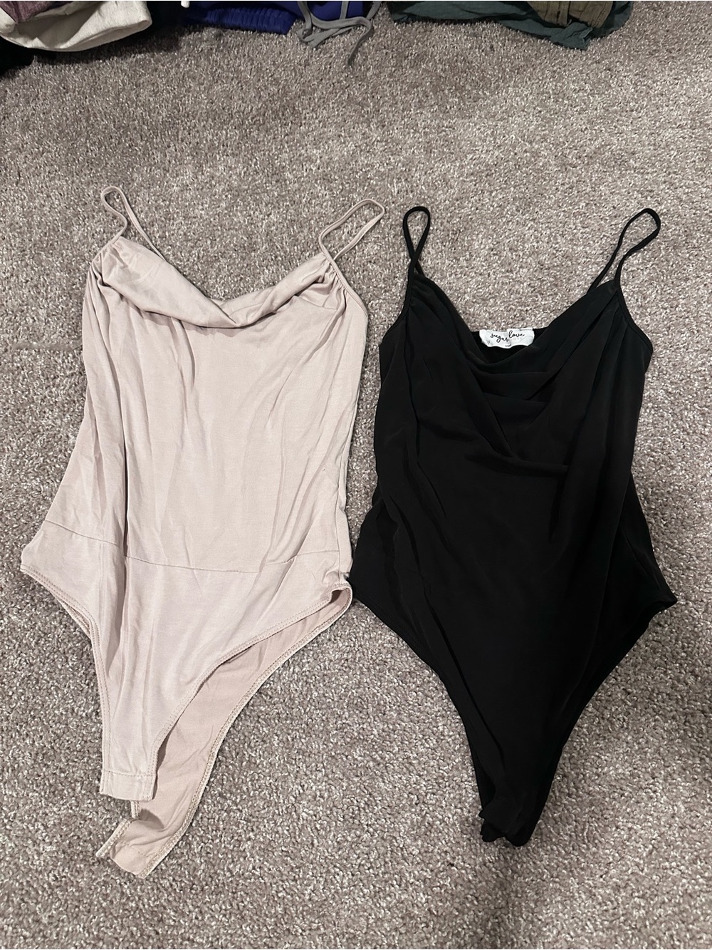 Sugar Love Cowl Neck Bodysuit Pair - Beige & Black